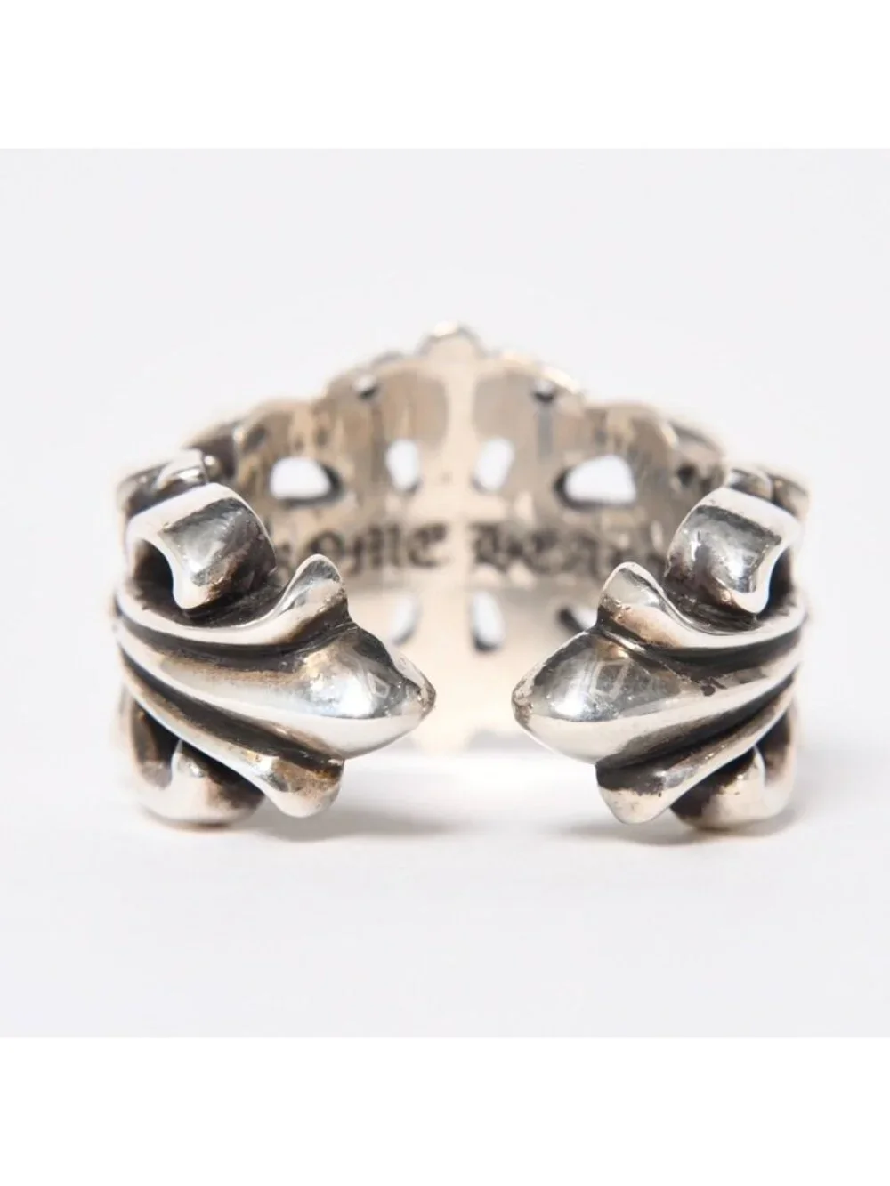 Chrome Hearts Double Floral Cloth Sling Ring Cross 925 Sterling Silver